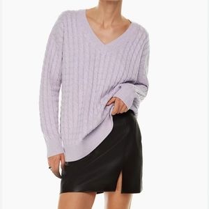 Light lavender cable sweater in size 1XL.